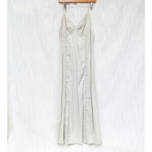 H&M HM Grayish Green/Sage Lace Detail Sleeveless Slip Midi Maxi Dress, size M